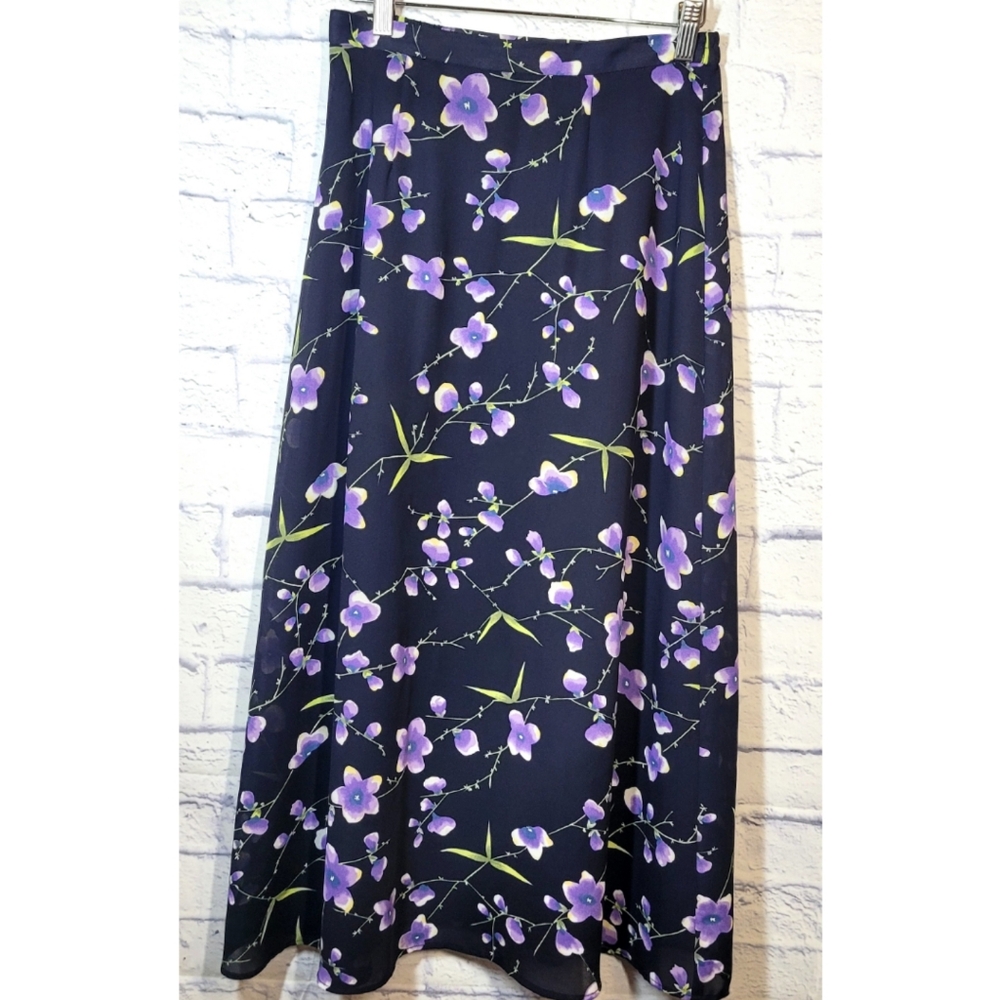 Anna Carole Boho Maxi Skirt Floral Blue Multicolor Size 6 Feminine Classic